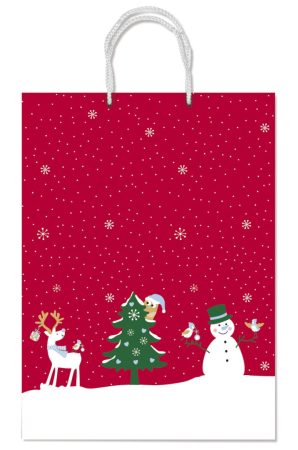 Bolsa de regalo con muneco de nieve arbol de Navidad y reno Rex